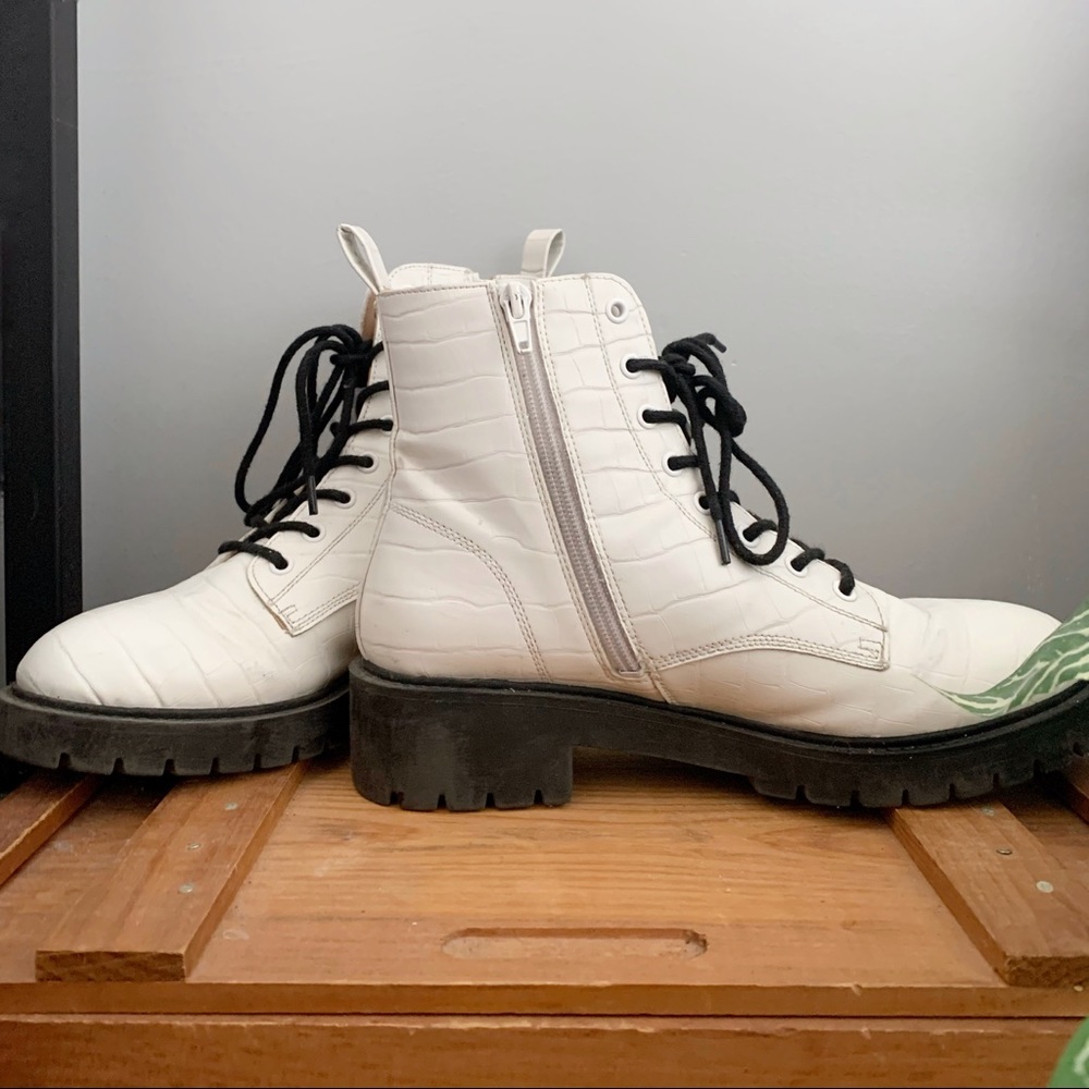 Faux croc combat boots